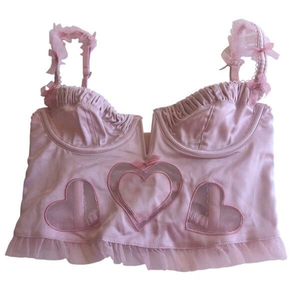 For Love & Lemons Pink Heart Mesh Corset Top With Ruffle Trim XXS - Picture 5 of 16